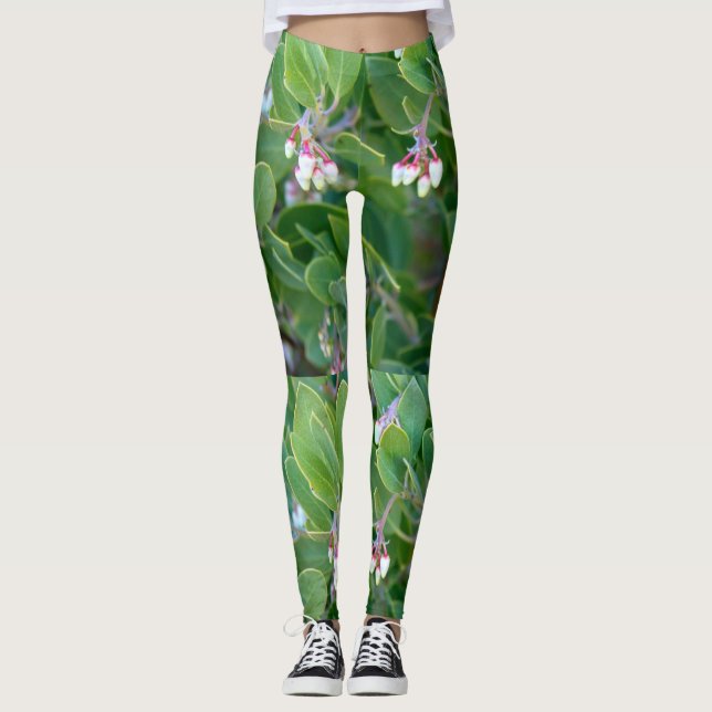 white manzanita blossoms green leggings (Front)