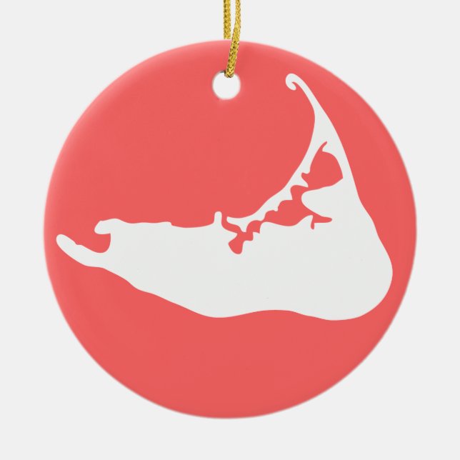 White Map of Nantucket Island, Massachusetts Ceramic Tree Decoration (Front)