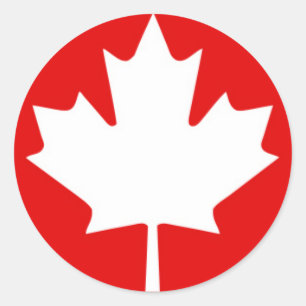 White Maple Leaf on Red Background Classic Round Sticker