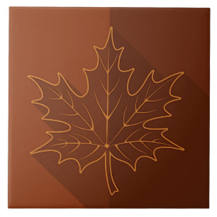 White Maple Leaf Outline on brown Tile