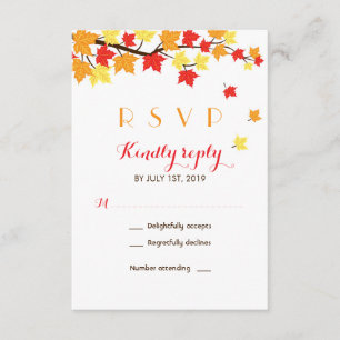 White Maple Leaves Fall Season Wedding RSVP Card
