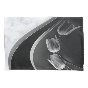 White Marble Abstract Tulips Pillowcase