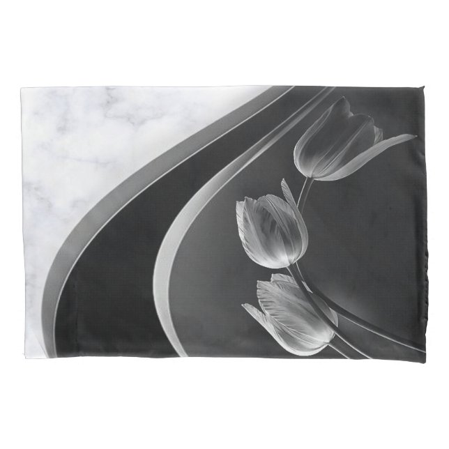 White Marble Abstract Tulips Pillowcase (Front)