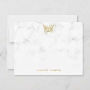 White Marble and Gold Butterfly Personalised Card