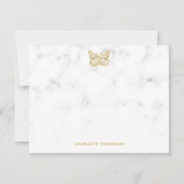 White Marble and Gold Butterfly Personalised Card (Front)