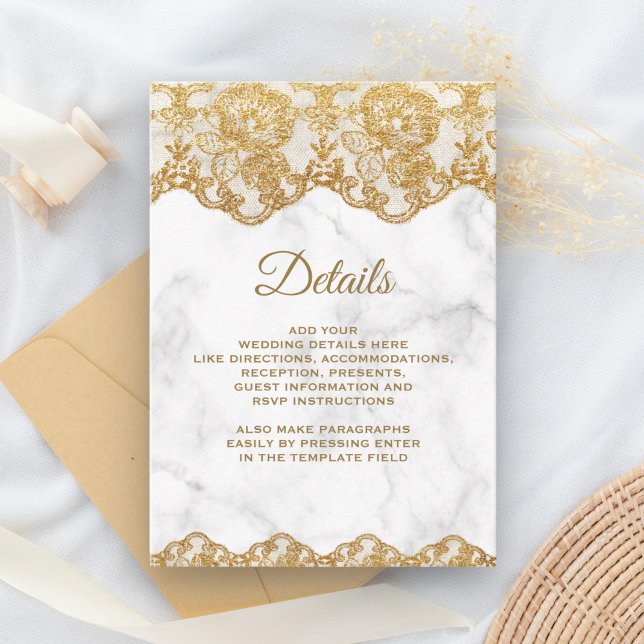 White Marble and Gold Foil Lace Details Enclosure Card (Creator Uploaded)
