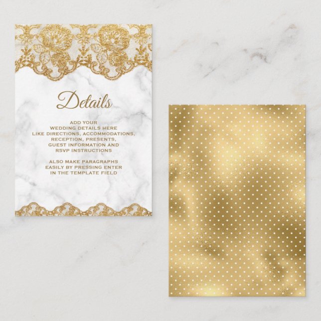 White Marble and Gold Foil Lace Details Enclosure Card (Front/Back)