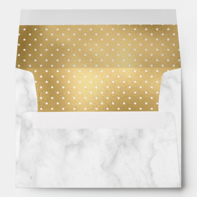 White Marble and Gold Foil Polka Dots Pattern Envelope (Back (Bottom))