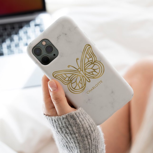 White Marble and Gold Geometric Butterfly Case-Mate iPhone Case (Creator Uploaded)