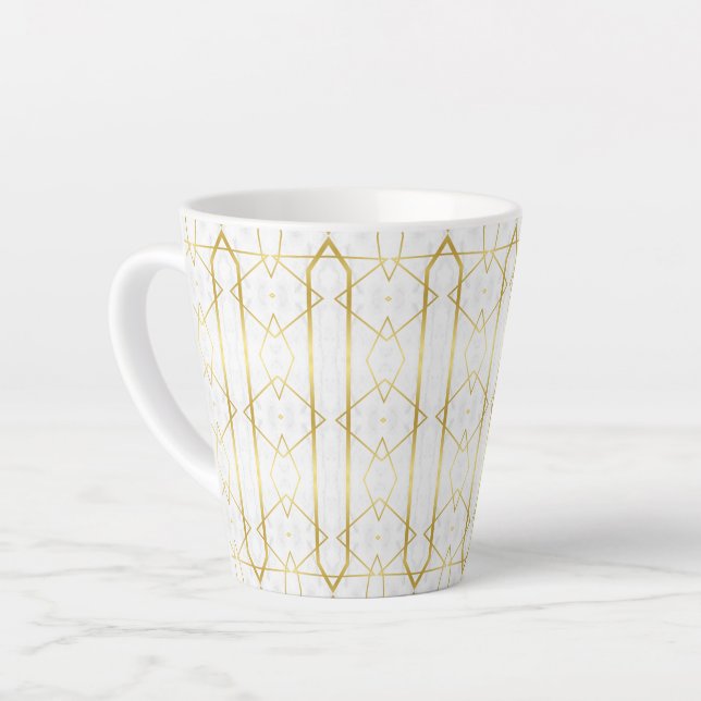White Marble and Gold Geometric pattern Latte Mug (Left Angle)