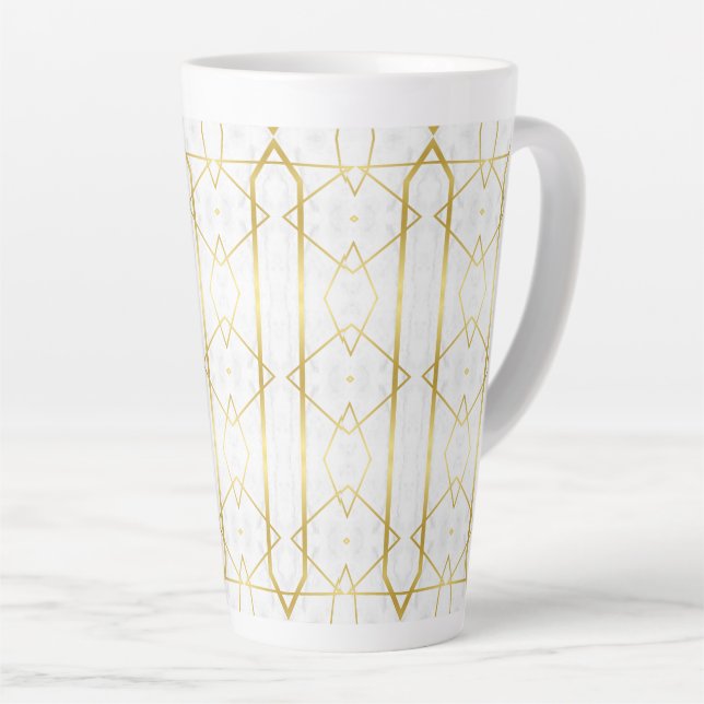 White Marble and Gold Geometric pattern Latte Mug (Right Angle)