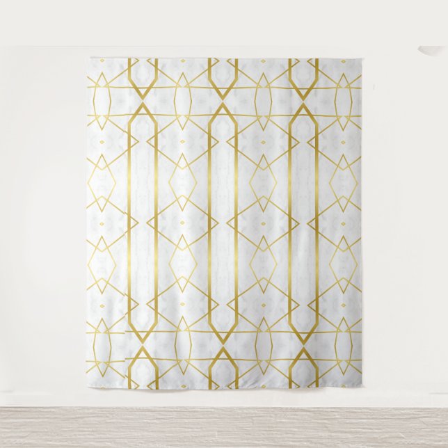 White Marble and Gold Geometric pattern Tapestry (Front)