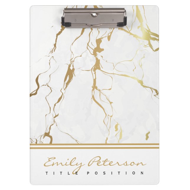 White Marble And Gold Grain Clipboard (Front)