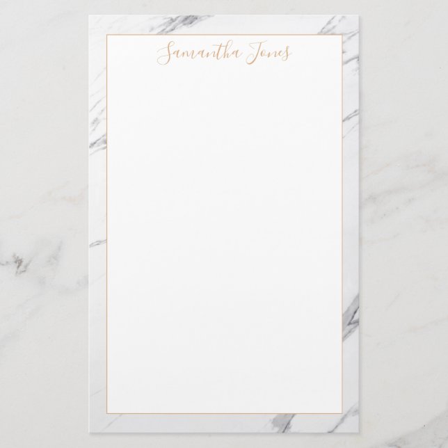 White Marble and Gold Metallic Custom Name Stationery (Front)