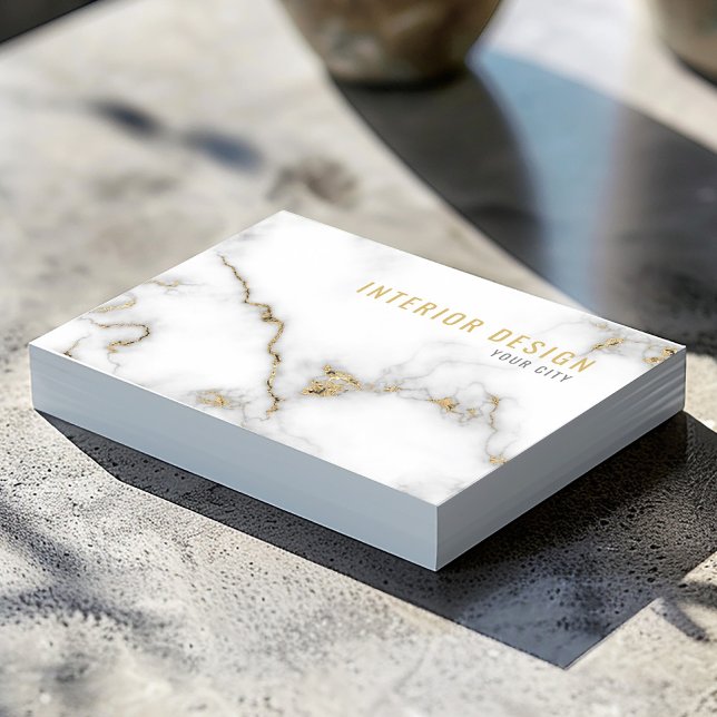 White Marble and Gold modern professional Business Card (White marble business card with gold veining, bold name, and minimalist black details.)