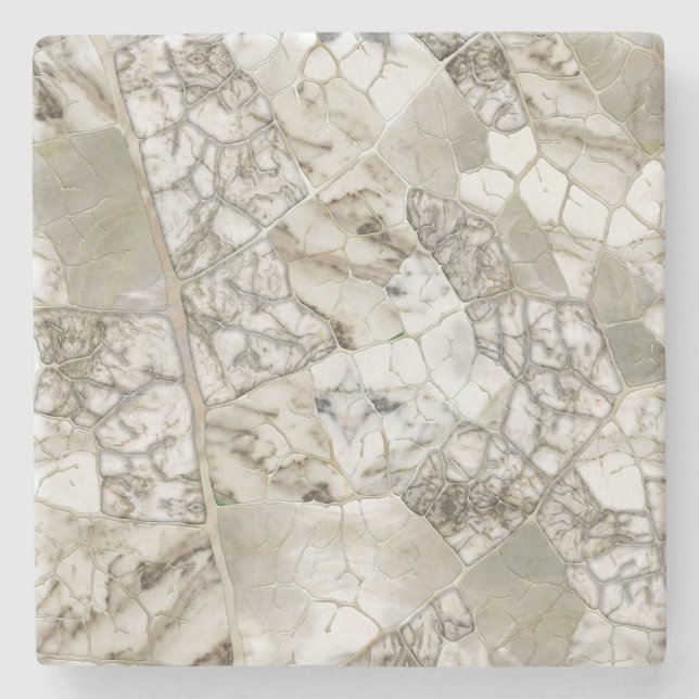 White Marble and Pearl Leaf structure Stone Coaster (Front)