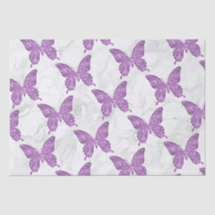 White Marble and Purple Glitter Butterflies Tissue Paper