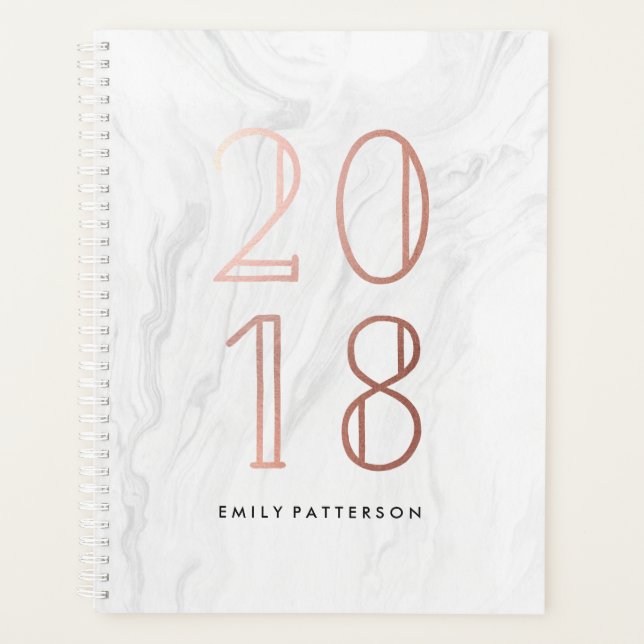 White Marble and Rose Gold | Personalised Planner (Front)