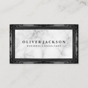 White Marble Antique Black Frame Business Card