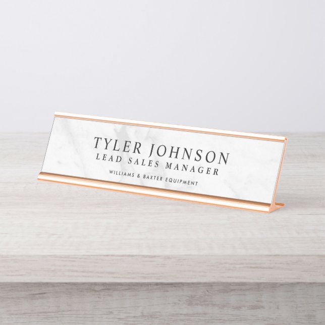 White Marble Backdrop Customised Desk Name Plate (Front)