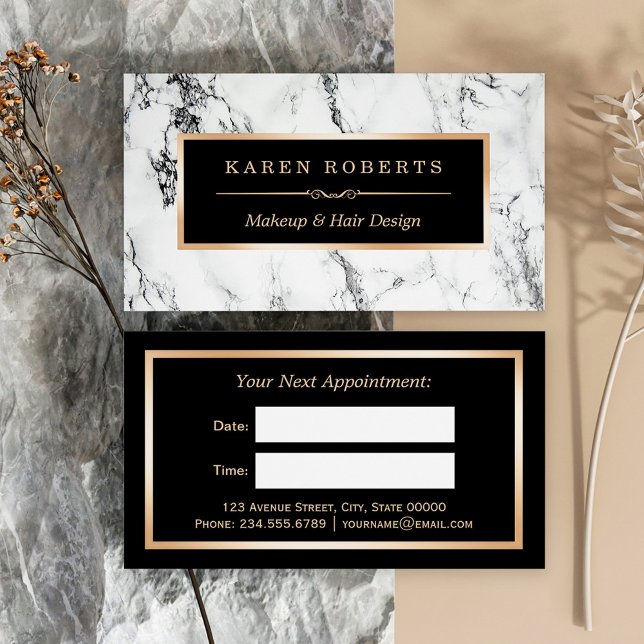 White Marble Beauty Salon Hair Dresser Appointment Card (Creator Uploaded)