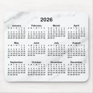 White Marble Black 2026 Calendar Mouse Mat