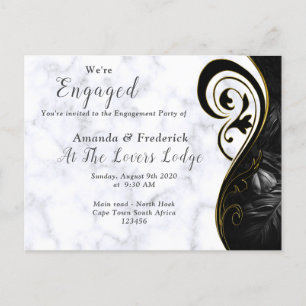 White Marble - Black Abstract Engagement Invitation Postcard