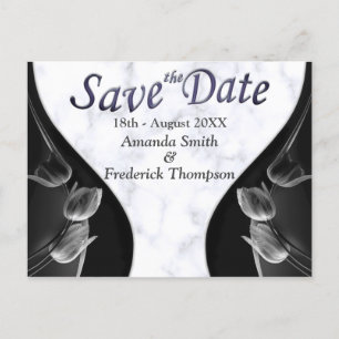 White Marble - Black Abstract Tulip Save the Dates Announcement Postcard