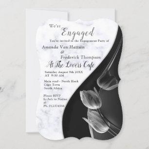 White Marble - Black Abstract Tulips Invitation
