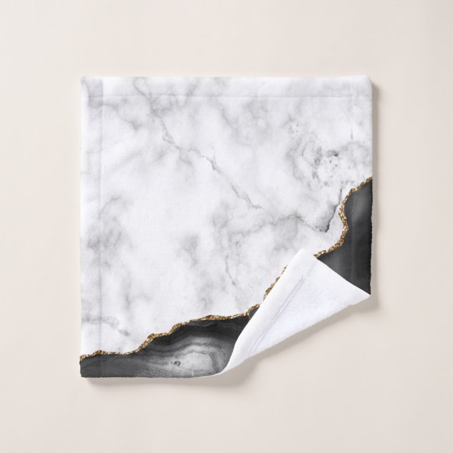 White Marble Black Agate Gold Glitter Wash Cloth (Wash Cloth)