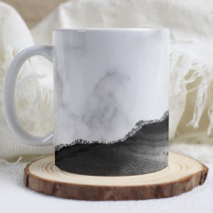 White Marble Black Agate Silver Glitter  Coffee Mug