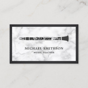White Marble Black Clarinet Music Teacher Business Card