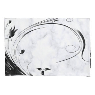 White Marble, Black Filigree Graphic Pillowcase
