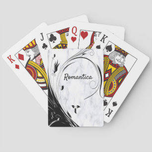 White Marble, Black Filigree Graphic Playing Cards