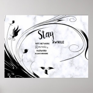 White Marble, Black Filigree Graphic Poster