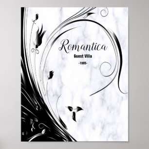 White Marble, Black Filigree Graphic Poster