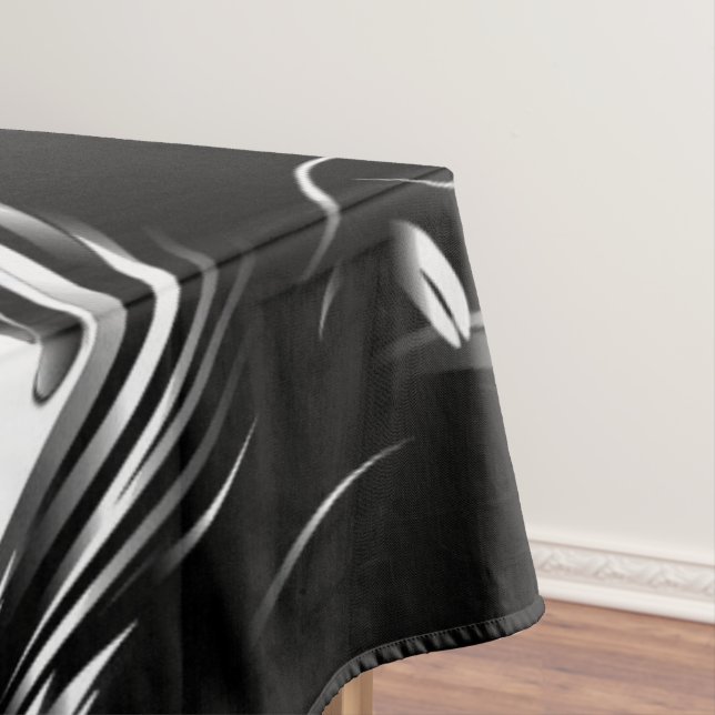 White Marble, Black Filigree Graphic Tablecloth (In Situ)