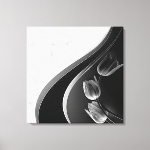 White Marble, Black, Gold Filigree Canvas Print