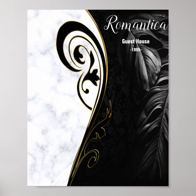 White Marble,Black,Gold Filigree Poster (Front)