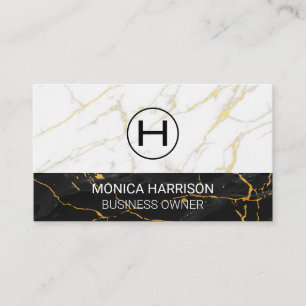 White Marble   Black Gold Marble Business Card