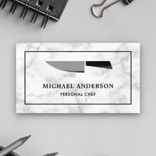 White Marble Black Kitchen Knife Personal Chef Business Card