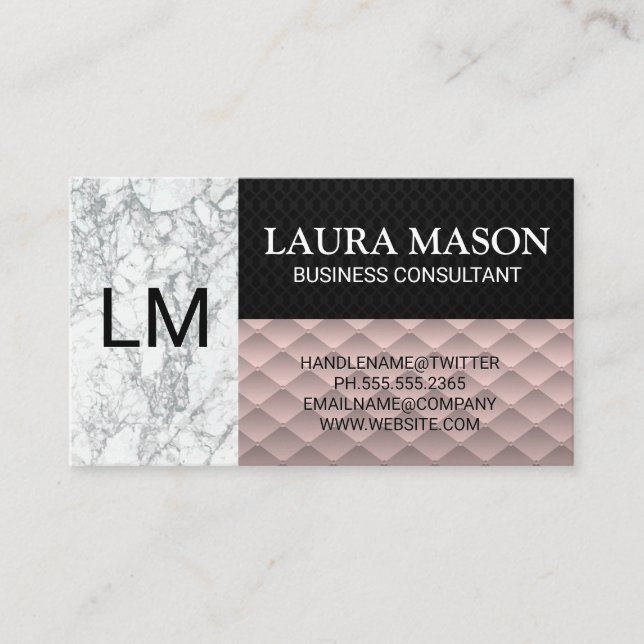 White Marble | Black Mesh | Pink Tiling Business Card (Front)