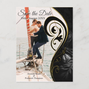 White Marble Black Modern Graphic Save the Dates Announcement Postcard
