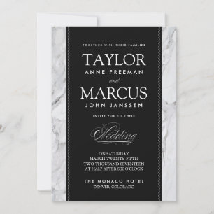White Marble Black Tie Formal Wedding Invitation