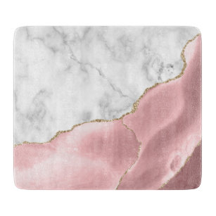 White Marble Blush Pink Agate Gold Glitter Cutting Board