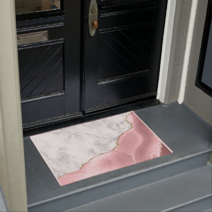 White Marble Blush Pink Agate Gold Glitter Doormat