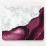 White Marble Burgundy Silver Agate Mouse Mat<br><div class="desc">Elegant white marble and burgundy agate trimmed with faux silver glitter combine in this luxurious design.</div>
