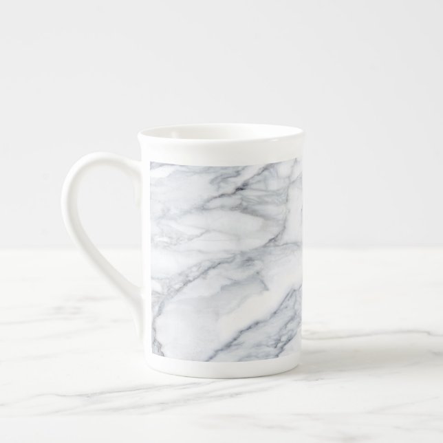 White Marble Carrara Calacatta Texture Bone China Mug (Left)
