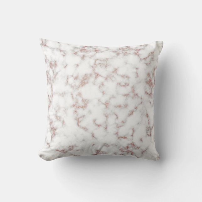 White Marble Carrara Rose Gold Glitter Texture Cushion (Front)