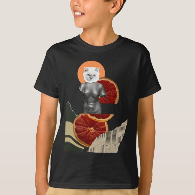 White Marble Cat Sticker  T-Shirt (Front)